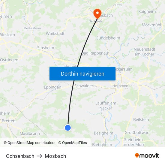 Ochsenbach to Mosbach map