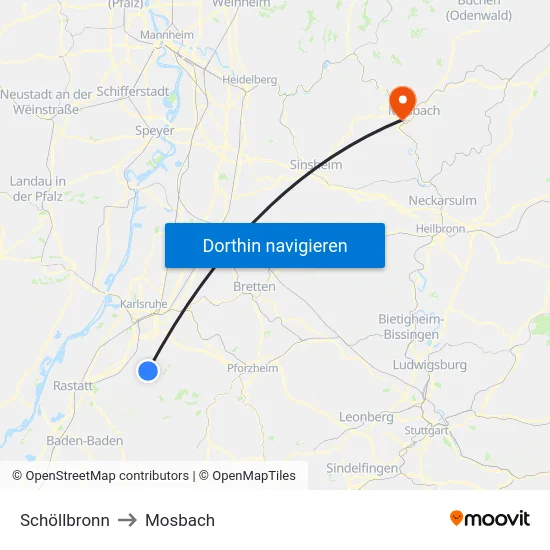 Schöllbronn to Mosbach map