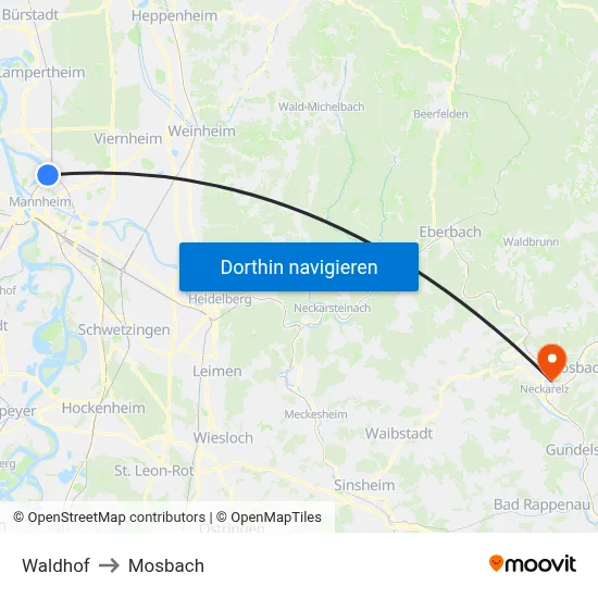 Waldhof to Mosbach map