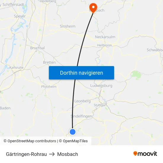 Gärtringen-Rohrau to Mosbach map