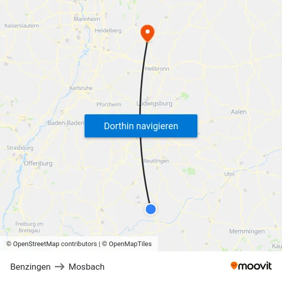 Benzingen to Mosbach map
