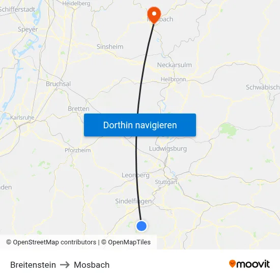 Breitenstein to Mosbach map