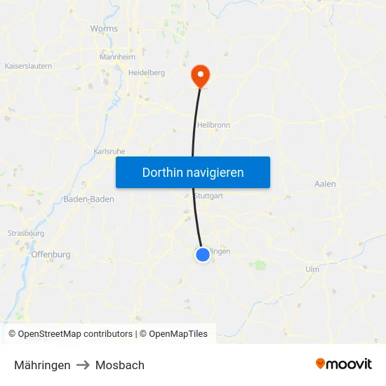 Mähringen to Mosbach map