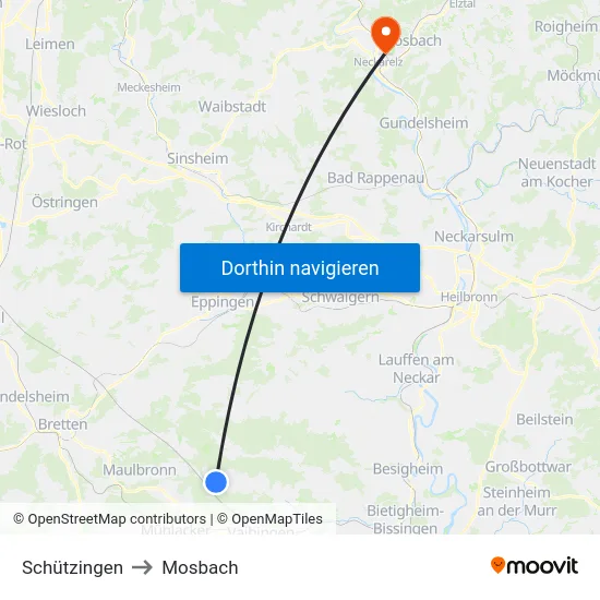Schützingen to Mosbach map