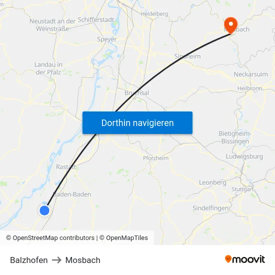 Balzhofen to Mosbach map