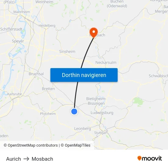 Aurich to Mosbach map