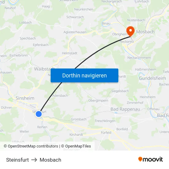 Steinsfurt to Mosbach map
