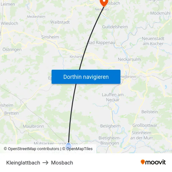 Kleinglattbach to Mosbach map