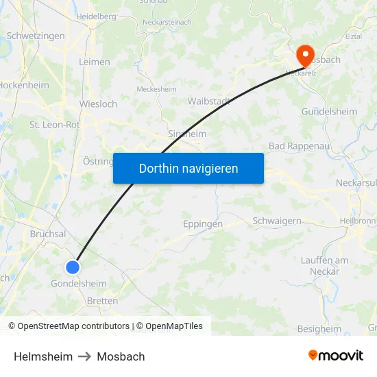 Helmsheim to Mosbach map