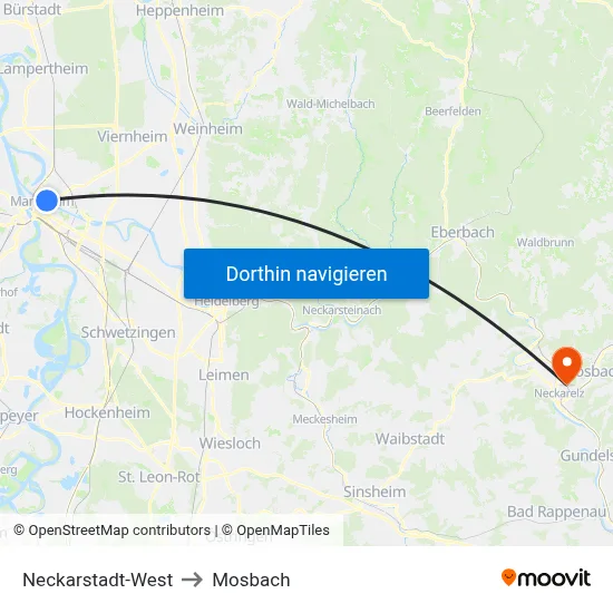 Neckarstadt-West to Mosbach map