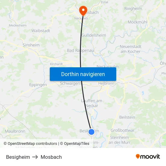 Besigheim to Mosbach map