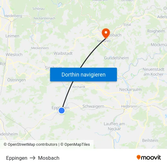 Eppingen to Mosbach map