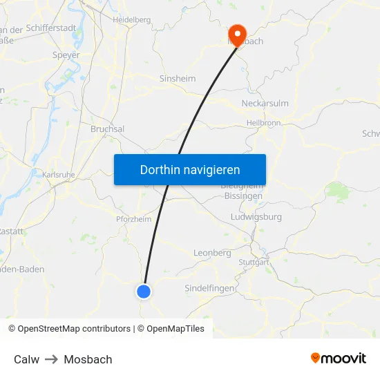 Calw to Mosbach map