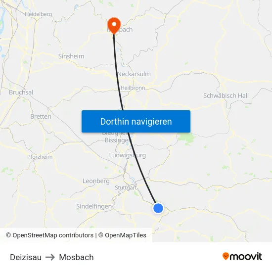 Deizisau to Mosbach map