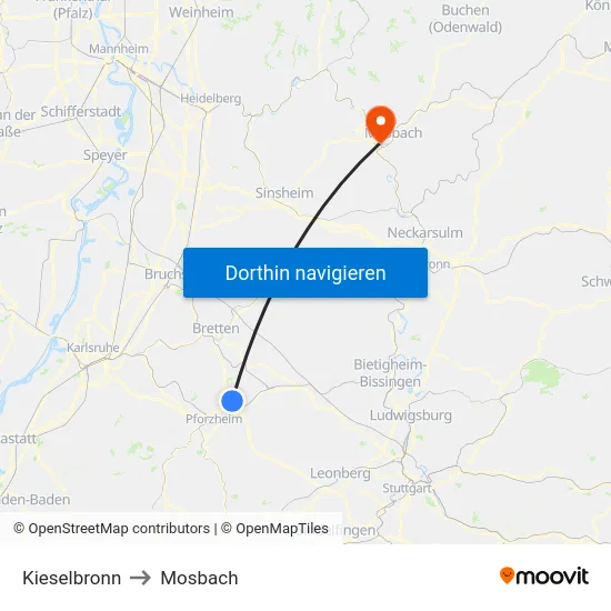 Kieselbronn to Mosbach map