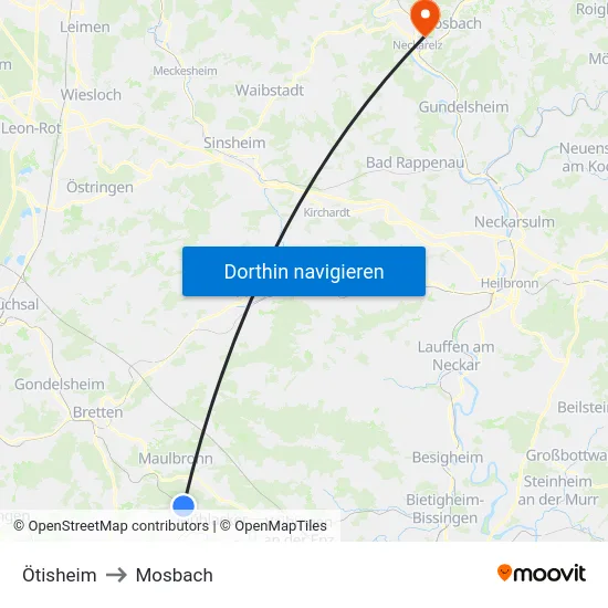 Ötisheim to Mosbach map