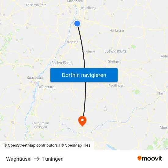 Waghäusel to Tuningen map