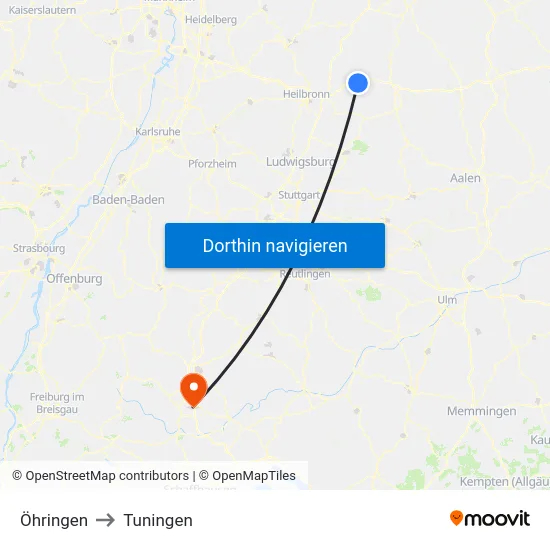 Öhringen to Tuningen map