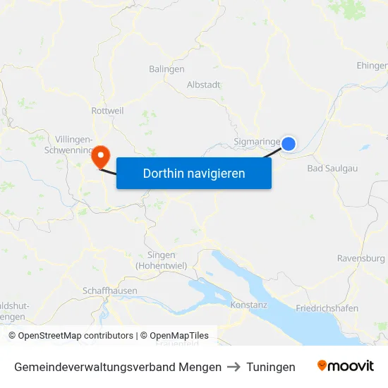 Gemeindeverwaltungsverband Mengen to Tuningen map