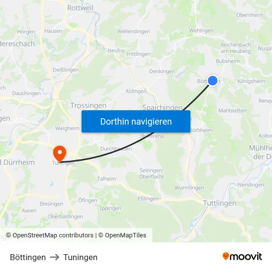 Böttingen to Tuningen map