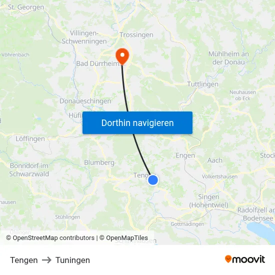 Tengen to Tuningen map