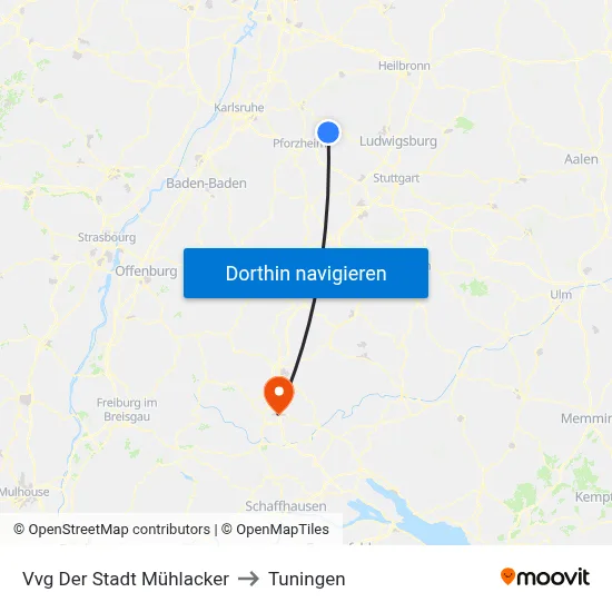 Vvg Der Stadt Mühlacker to Tuningen map