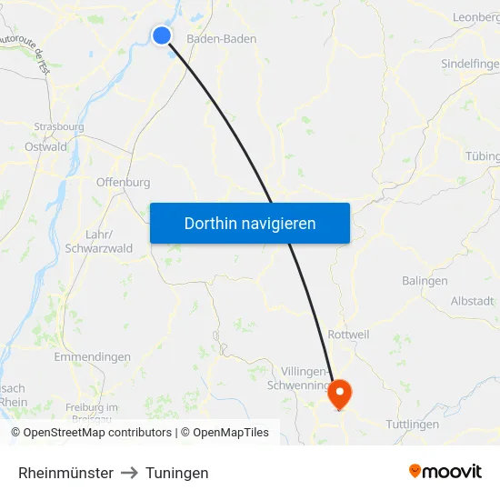 Rheinmünster to Tuningen map
