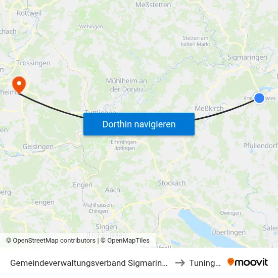 Gemeindeverwaltungsverband Sigmaringen to Tuningen map