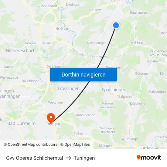 Gvv Oberes Schlichemtal to Tuningen map