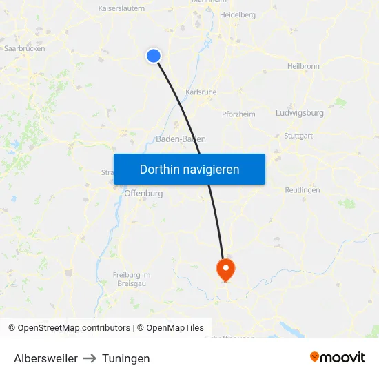 Albersweiler to Tuningen map