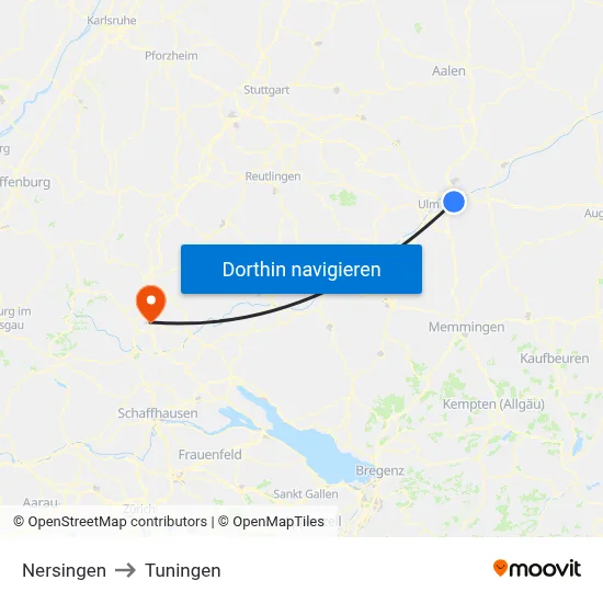 Nersingen to Tuningen map