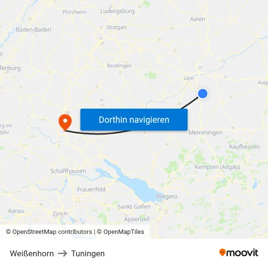 Weißenhorn to Tuningen map