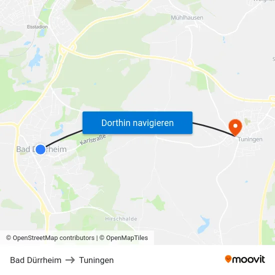 Bad Dürrheim to Tuningen map