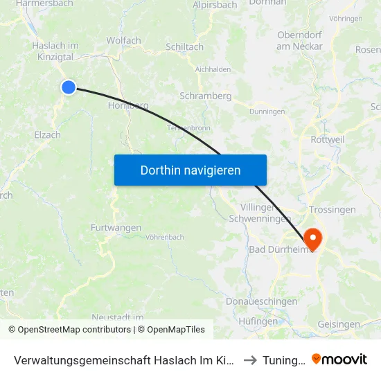 Verwaltungsgemeinschaft Haslach Im Kinzigtal to Tuningen map