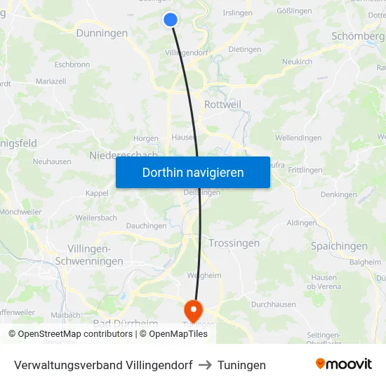 Verwaltungsverband Villingendorf to Tuningen map