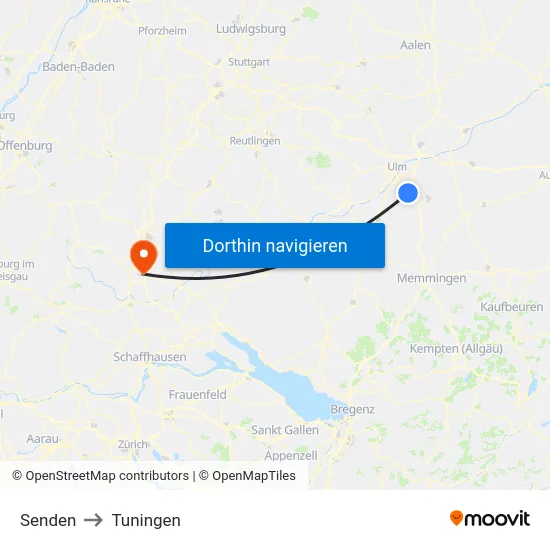 Senden to Tuningen map