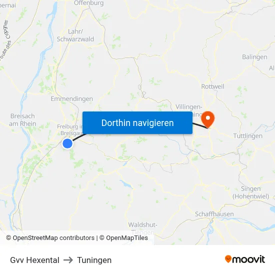 Gvv Hexental to Tuningen map