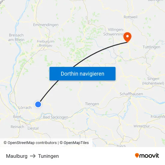 Maulburg to Tuningen map