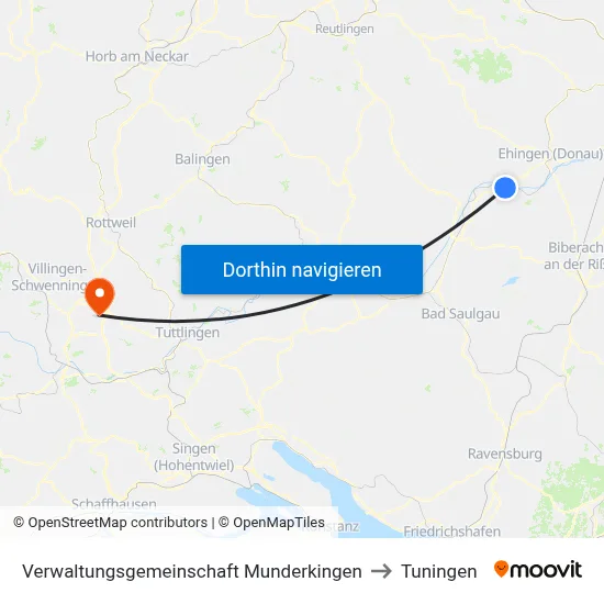 Verwaltungsgemeinschaft Munderkingen to Tuningen map