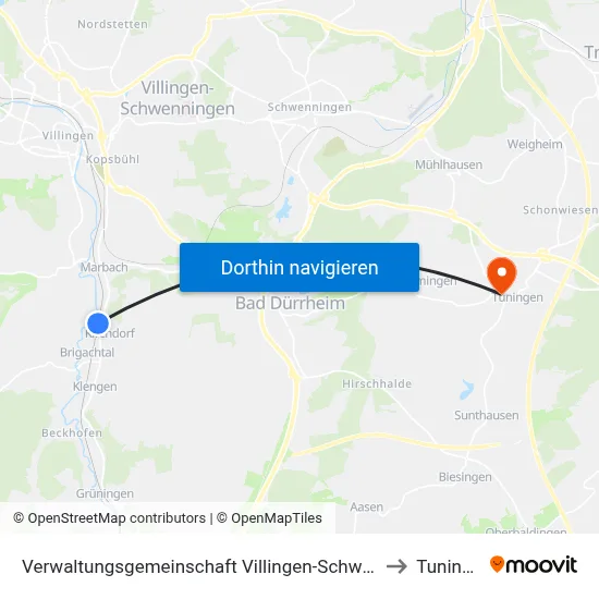 Verwaltungsgemeinschaft Villingen-Schwenningen to Tuningen map