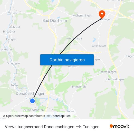 Verwaltungsverband Donaueschingen to Tuningen map