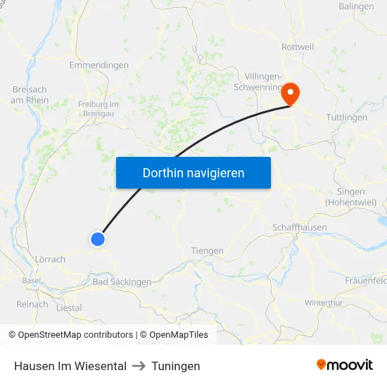 Hausen Im Wiesental to Tuningen map