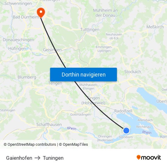 Gaienhofen to Tuningen map