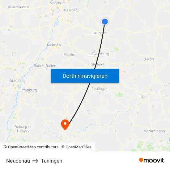 Neudenau to Tuningen map