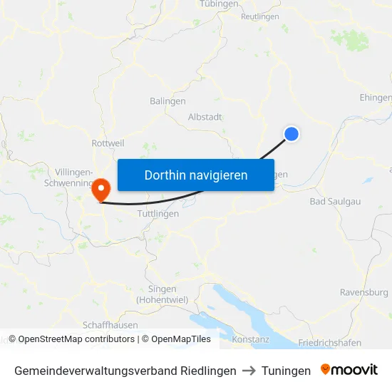 Gemeindeverwaltungsverband Riedlingen to Tuningen map