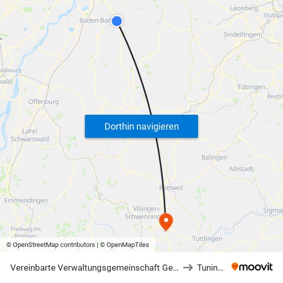 Vereinbarte Verwaltungsgemeinschaft Gernsbach to Tuningen map