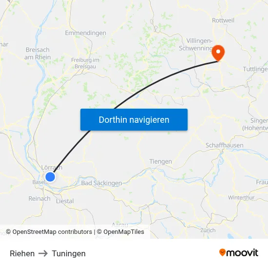 Riehen to Tuningen map
