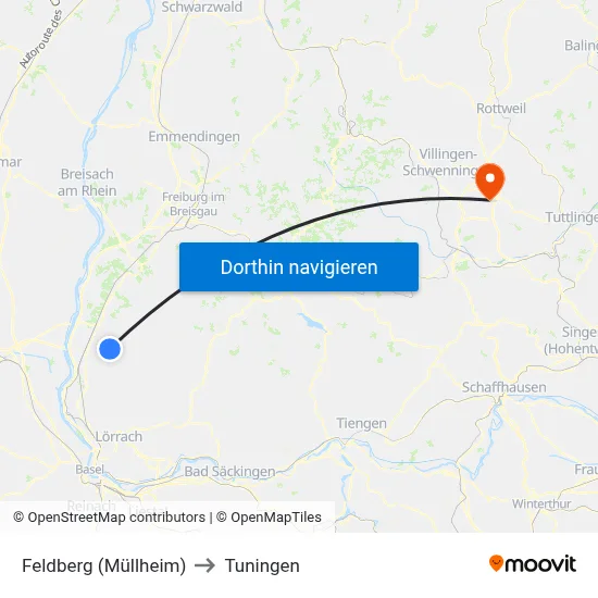 Feldberg (Müllheim) to Tuningen map