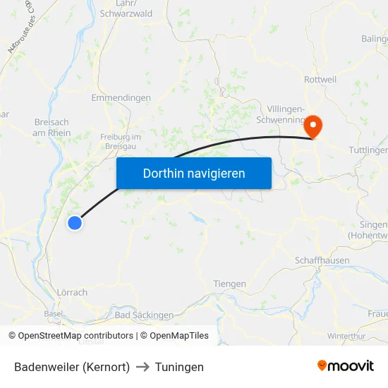 Badenweiler (Kernort) to Tuningen map