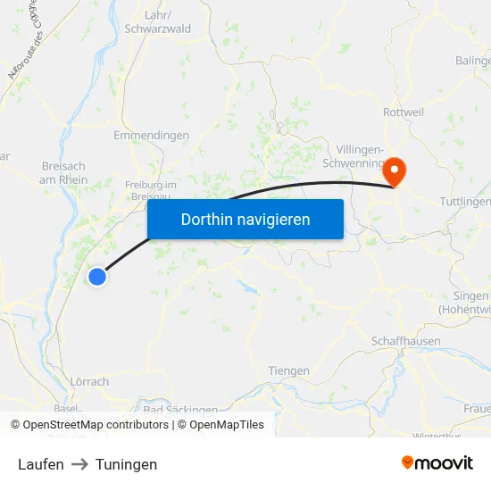 Laufen to Tuningen map